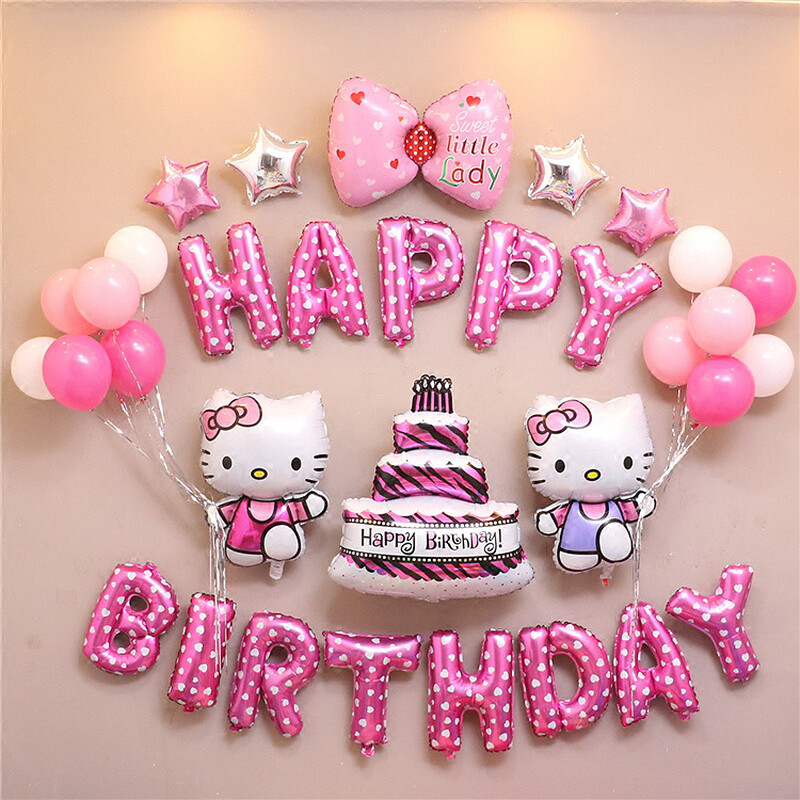 Birthday Balloon Decoration Package Hello Kitty Cat Send Children Birthday Balloon Decoration Package Hello Kitty Cat Send Children Party Background Wall Aluminum Banquet Hotel Layout Pink Kt