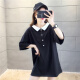 Langyue women's summer Korean style loose POLO collar dress short-sleeved T-shirt female students medium and long fashion casual bottoming shirt top LWTD202106 black L