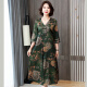 GuDiSi heavyweight Chinese silk dress for women 2020 summer style temperament printed middle-aged and elderly mothers mulberry silk retro long skirt YLF2018 green flower 3XL