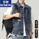 Romon 2024 Denim Weste Männer Ärmelne Weste Jacke Herren Spring- und Herbst Trendy Lose vielseitige Arbeit Jacke 9215 Blau + 9215 Schwarz 2xl
