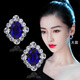 Sapphire earrings French women's high-end temperament silver light luxury earrings 2025 sapphire crystal