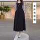 Xin Yimei Dress Women's Suit 2025 Spring and Autumn New Fashion Small Fragrance Style Knitted Overlay Suspender A-Line Skirt Two-piece Set Purple Overlay + Black Skirt L (110-120Jin Jin equals 0.5 kg)