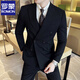 ROMON high-end customized suit men's British style double-breasted business casual suit large size three-piece formal wedding suit 338 black double-breasted single-piece suit 3XL (155-170Jin Jin equals 0.5 kg)