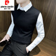皮尔卡丹（pierre cardin）假两件毛衣男士秋季2025新款秋装上衣男装高级感针织衫外套 深灰色(常规款) XL