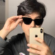 
Lekali sunglasses, sunglasses, men and women, internet celebrity retro street shot, hot girl glasses, slim round face, seaside personality, small frame photography, sunglasses [black gray film] + black box