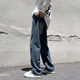 Black Box White Jeans Primavera y verano New American Retro Brand Retro Brand High Street Lo suelto Diseño de nicho de nicho Pantalones directos DDD-675 Azul L