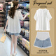 
Geman maternity suit summer suit fashionable 2024 new summer tops small fashionable shirt shorts summer white top + blue belly shorts L