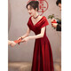 Seidler toasting suit Bride 2025 new summer satin burgundy engagement and wedding evening dress can be worn on a shoulder burgundy L
