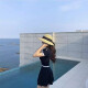 Ann and Luo Shiqi Korea's new ins internet celebrity swimsuit women's conservative skirt-style body-covering and slimming suit hot spring vacation swimsuit dark blue L (recommended 95-115 Jin [Jin equals 0.5 kg])