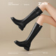 ZHR long boots for women, fashionable pleated knight boots, women's winter velvet tall thick-soled women's boots BL323A black 37