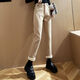 Geyun Jeans Women's 2025 Spring and Autumn New Style Wearing Straight Wide Legs Khaki Cotton Pants Plus Fleece Thickened Smoke Pants Women's Khaki One Buckle [Fleece Thickened] 13588 27 (96 to 105Jin [Jin equals 0.5 kg])