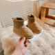 Muni children's velvet snow boots, stylish socks, short boots, bread shoes, 2025 winter new style, warm large cotton shoes for boys and girls, velvet thickened socks boots, khaki color, size 32, inner length 20cm