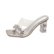 Sandalias de tacón de diamantes de imitación de plata Guiqi para mujeres sandalias transparentes de tacón abierto transparente de un salón para usar para la primavera y el verano sin cansado [plata] 38