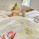Arctic velvet (Bejirog) 100 long velvet cotton four-piece set full cotton embroidered quilt cover bed sheet double pure cotton quilt cover bedding style slightly drunk rose - elegant white 1.5m (5 feet) bed sheet four-piece set