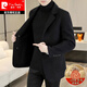 Pierre Cardin woolen coat men's short double-sided woolen men's cashmere blazer high-end autumn and winter casual windbreaker black (pure wool short) 3XL 165-180Jin Jin equals 0.5 kg