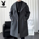 Playboy Windbreaker Men's Mid-Length Coat Men's Casual Trendy Brand Tops 2026 New Loose Jacket Men 847 Black S Recommended 70-90Jin Jin equals 0.5 kg