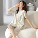 
Yunzhi pajamas for women in summer woven pure cotton cropped sleeves trousers middle-aged mother summer thin women's home clothing suit 5012-Genting yellow XL (170): Recommended 120-140Jin [Jin equals 0.5 kg] to wear