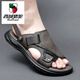 Western Region Camel (Vancamel) Echtes Leder Cowhide Latex Massage Soft-Soled Sandalen Echte Leder-Strandschuhe Herren-Sommer-Leder Sandalen Herrenschuhe zwei tragen schwarze Am9923 [Top-Layer Cowhide] Massage Bottom 39 [Standard Lederschuhe Größe]
