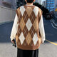 JIAYE 2024 Spring and Autumn Rhombus Grid Candle Knitted Vest Men's Loose Pullover Retro Outer Sleeveless Sweater Vest Coffee XL