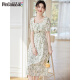 Vestido de manga corta Pincai con collar cuadrado elegante y suave falda floral Midi Temperamento fresco Falda A-Line P132Q1381