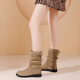 Daphne flache Stiefel Frauen Fall Single Stiefel Dicke Sohle Martin Stiefel faltig westliche Denim Stapel Stiefel Frauen Khaki 36