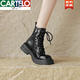 CARTELO cocodrilo (CARTELO) invierno nuevas botas de nieve de una sola pieza de piel de oveja para mujer engrosadas más botas Martin de terciopelo adelgazantes botas cortas de cuero de suela gruesa de algodón grande negro 40