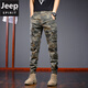 JEEP spring pure cotton camouflage overalls men's loose straight legged pants American spring and autumn wear-resistant and stain-resistant casual pants 692B camouflage khaki 34 (waist 2 feet 7)