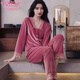 Modal Gold Velvet Pyjamas für Frauen im Frühling und Herbst sexy Spitze Langarm Hosen dünne Samt Winter Home Clothing Zwei -teilige Set -9923 Marineblau -L (100-115jin [Jin gleich 0,5 kg]))