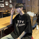 西域传奇纯棉短袖t恤男装夏季潮牌百搭休闲重磅五分袖青少年宽松半袖体恤 黑色 XL （120斤-140斤，优先发货）