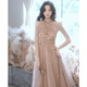 Coole Huke Art Exam Kleid Musik Schüler High School Generation Kleid Frauen Champagner Farb Abendkleid Frühling Banketttemperament Promi Champagner Pulver Langstil XL