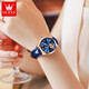 OLEVS Swiss certified brand watches for women mechanical watches fully automatic hollow women's watches for birthday gifts for girlfriend and wife. Upgraded enhanced version 6636-Blue leather rose shell blue face [lifetime warranty]