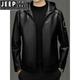 JEEP SPIRIT2025 spring and autumn first layer genuine cowhide hooded jacket motorcycle casual trendy leather jacket short oil wax embroidered model black M 170 suitable for 110-135 Jin Jin equals 0.5 kg