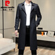 Pierre Cardin Trendy Over-Knee Double Breasted Windbreaker Jacke für Männer schlanker Jugend Herbst Britisch Retro verdickte Mantel mit mittlerer Länge 12158 Karte ein langer m