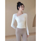 LULUUVTTOH Yoga Wear Women's Autumn and Winter Sports Tops with Breast Pads Slim Fit Long Sleeve Pilates Training Fitness Wear for Women Light Ivory Fixed Cup M