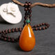 Fat Donglai same style beeswax pendant old color water drop long men and women ethnic style amber necklace chicken oil yellow square brand sweater old material beeswax water drop pendant