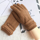 Men's Autumn and Winter Suede Sports Cycling Warm Thickened Velvet Gloves Anti-Slip Driving Takeaway Fishing Gloves Men's Suede Three-Line Black One Size