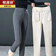 Hengyuanxiang lambswool leggings high waist for women in autumn and winter, thickened velvet, warm, pockets, outer wear, large style 200Jin Jin equals 0.5kg pencil pants, lambskin gray thickened 2XL 120-135Jin Jin equals 0.5kg