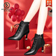 Specht echtes Lederspitzer Zeh Dünne Heeled Stiefel für Frauen 2024 Herbst und Winter Neue Single-Stiefel Schnüre-up-vielseitig plus samterhoch-nackte Stiefel für Frauen schwarz plus Samt 7 cm