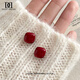 DAISY DREAMS 925 Silver Needle Ancora Red Sugar Cube Stud Earrings for Women 2025 New Year Hot Style Retro Earrings Red Ear Jewelry Retro Square Earrings 925 Silver Needles Pair
