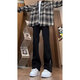 Männliche figure schwarze Seite Reißverschluss Jeans Herbst und Winter Casual Hosen Herren-amerikanische Hauptstraße Nippe No-Beine leicht ausgestellte Hosen Y9216 Schwarzer regulärer XL