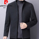 皮尔卡丹（pierre cardin）羊毛呢夹克男士冬季立领中年加棉加厚爸爸装保暖商务休闲外套针织 黑色【单里】立领款 M 【80-115斤】】