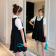 Little Squirrel of Wei Love, Maternity Women's Autumn Dress, Spring and Autumn Tops, Set de estilo de sabor pequeño de dos piezas de dos piezas, 9856 Vestido negro Estilo de verano (Single) M Recomendado 115Jin [Jin iguala 0.5 kg] o menos