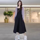 Xin Yimei Dress Women's Suit 2025 Spring and Autumn New Fashion Small Fragrance Style Knitted Overlay Suspender A-Line Skirt Two-piece Set Purple Overlay + Black Skirt L (110-120Jin Jin equals 0.5 kg)