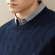 Qipai Men's Wool Sweater Spring and Summer Casual Versatile Round Neck Warm Sweater Pure Wool 1JY70070 Dark Blue S (160)