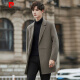 Pierre Cardin Men's Double-sided Wool Coat Mid-Length Winter Thickened Lapel Wool Woolen Coat Feel Men's Windbreaker Knitted Gray Green XL