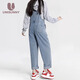 Unisunny schwangere Frauenhose im Frühjahr und Herbst, die Denim -Overalls trugen, lose geraden Hosen, kleine Mutterschaftskleidung, große Freizeithosen, hellblau XL [vorgeschlagen 120140jin [Jin gleich 0,5 kg]]