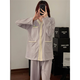 Dreaming Pajama de flores de Taro Purple para niñas Algodón puro con almohadillas de pechuga en primavera y otoño Nuevo pantalones de manga larga Juego de ropa en el hogar 9926#Tres flores-púrpura M