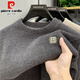 Pier Cardin integrated velvet round neck sweater for men in autumn and winter new thickened velvet thermal top Chenille pullover base knit sweater 20256/713 light gray 3XL