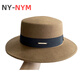 NY-NYM French gold label small brim flat top hat women's autumn and winter fashion woolen hat British retro all-match jazz hat white