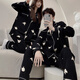 Bo Na Ling couple pajamas for one man and one woman, spring and summer cardigan, long-sleeved trousers, casual men's pajamas, women can wear outside home clothes set, puppy print pajamas, men's XL